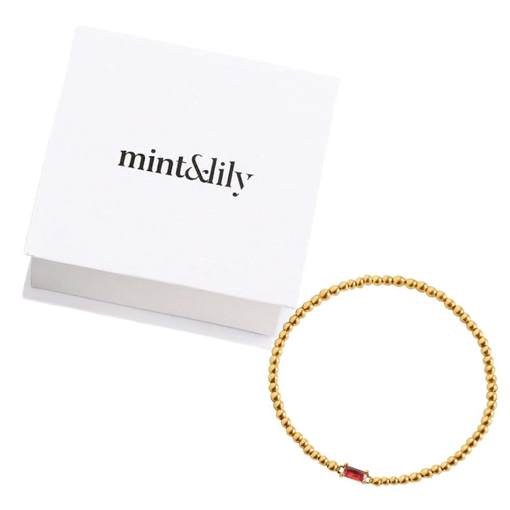 Gold Beaded Bracelet with January Birthstone Red